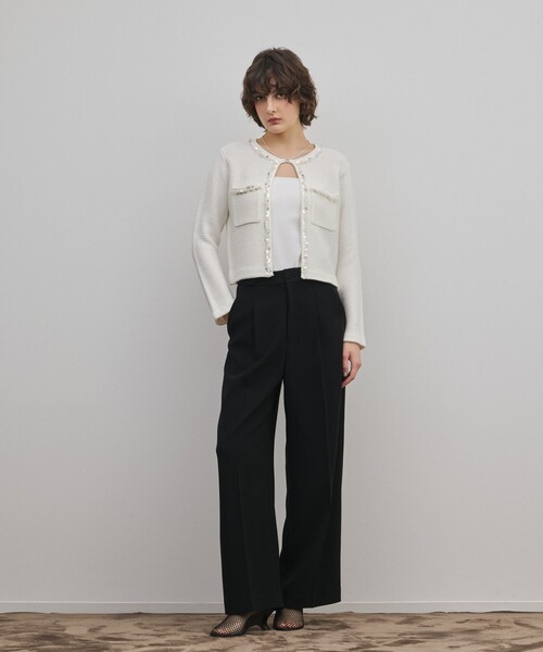 GRACE CONTINENTAL（グレースコンチネンタル）の「ブレードツイードニットジャケット（ノーカラージャケット・レディース・ホワイト/ブラック・36）」の3枚目の写真