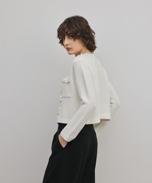 GRACE CONTINENTAL（グレースコンチネンタル）の「ブレードツイードニットジャケット（ノーカラージャケット・レディース・ホワイト/ブラック・36）」の19枚目の写真