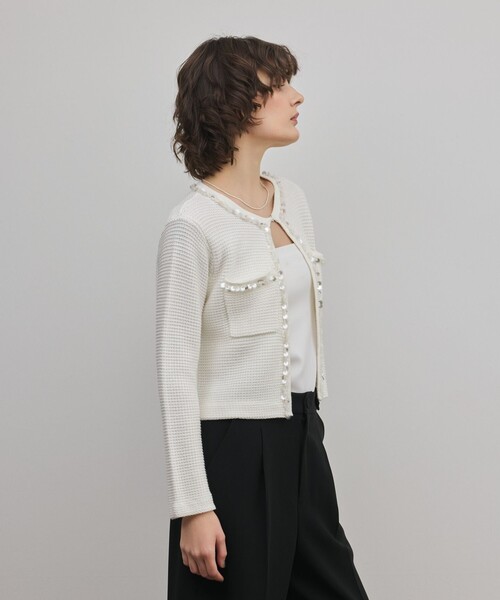 GRACE CONTINENTAL（グレースコンチネンタル）の「ブレードツイードニットジャケット（ノーカラージャケット・レディース・ホワイト/ブラック・36）」の21枚目の写真