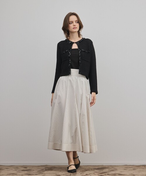 GRACE CONTINENTAL（グレースコンチネンタル）の「ブレードツイードニットジャケット（ノーカラージャケット・レディース・ホワイト/ブラック・36）」の13枚目の写真