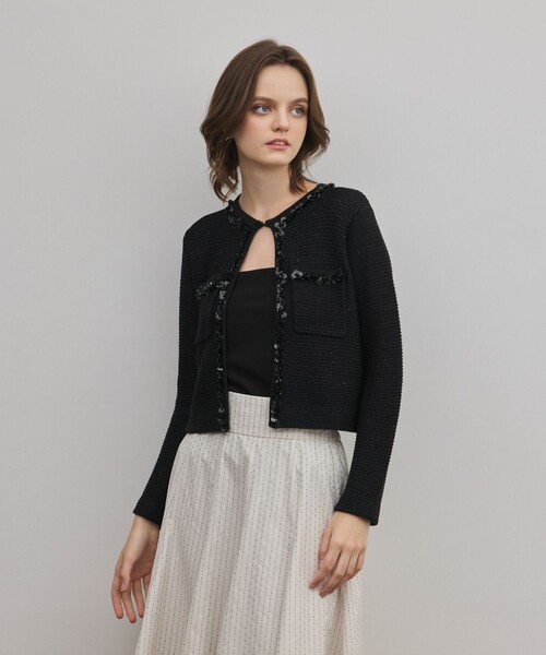 GRACE CONTINENTAL（グレースコンチネンタル）の「ブレードツイードニットジャケット（ノーカラージャケット・レディース・ホワイト/ブラック・36）」の17枚目の写真