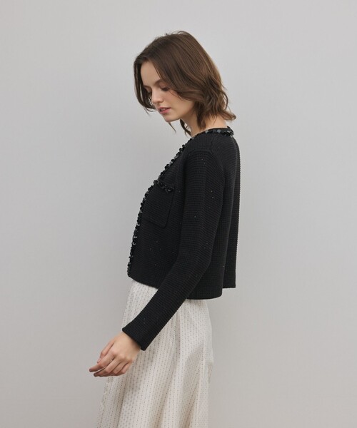 GRACE CONTINENTAL（グレースコンチネンタル）の「ブレードツイードニットジャケット（ノーカラージャケット・レディース・ホワイト/ブラック・36）」の18枚目の写真