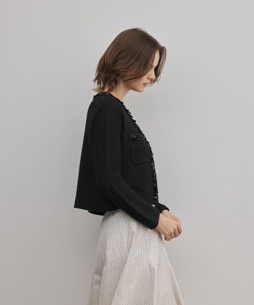 GRACE CONTINENTAL（グレースコンチネンタル）の「ブレードツイードニットジャケット（ノーカラージャケット・レディース・ホワイト/ブラック・36）」の9枚目の写真