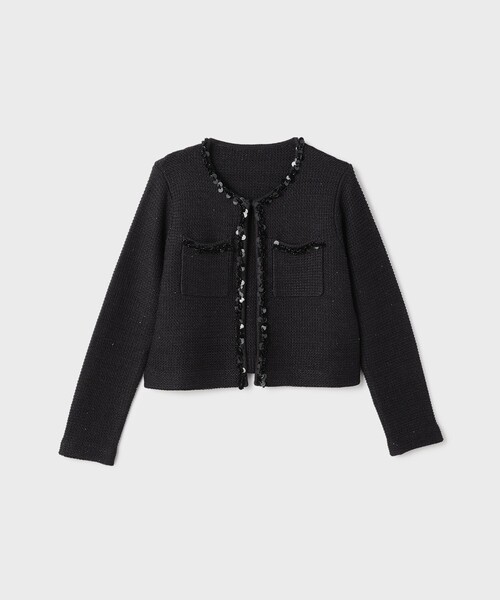 GRACE CONTINENTAL（グレースコンチネンタル）の「ブレードツイードニットジャケット（ノーカラージャケット・レディース・ホワイト/ブラック・36）」の10枚目の写真