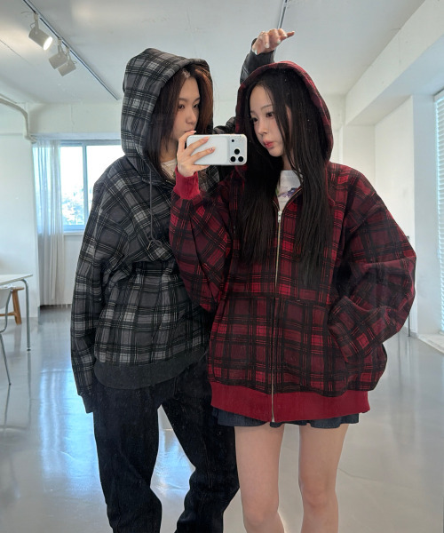 chancechance(チャンスチャンス)の「CEC CHECK ZIP-UP HOODIE(RED)(パーカー・メンズ・その他・OS)」の2枚目の写真