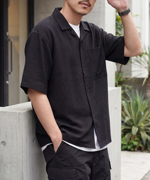 MAISON CLUB(メゾンクラブ)の「【MAISON CLUB】Open Collar Half Sleeve Shirt KKP/ 開襟ハーフスリーブシャツ(シャツ/ブラウス・メンズ・ブラック/ホワイト/ブラウン・M/L)」の2枚目の写真