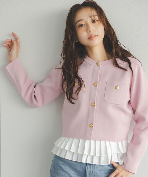 NATURAL BEAUTY BASIC(ナチュラルビューティーベーシック)の「◇エンブレムボタンニットジャケット(カーディガン/ボレロ・レディース・イエロー/ブラック/ピンク/オフホワイト・FREE)」の4枚目の写真