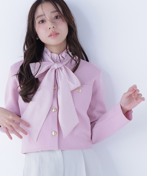 NATURAL BEAUTY BASIC（ナチュラルビューティーベーシック）の「◇エンブレムボタンニットジャケット（カーディガン/ボレロ・レディース・イエロー/ブラック/ピンク/オフホワイト・FREE）」の6枚目の写真