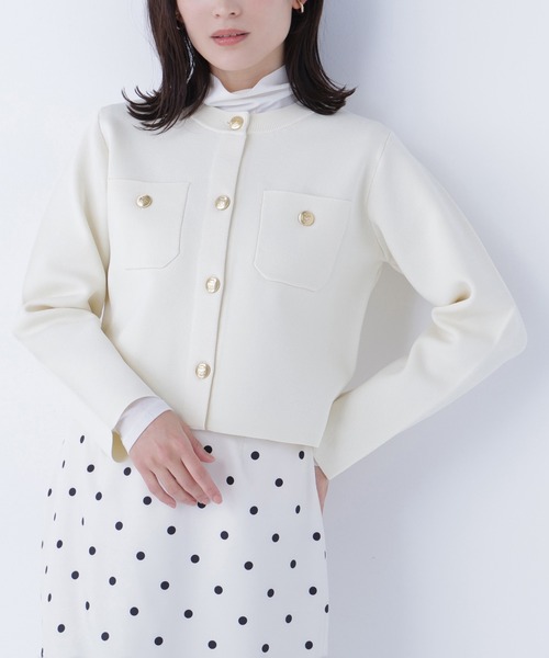 NATURAL BEAUTY BASIC（ナチュラルビューティーベーシック）の「◇エンブレムボタンニットジャケット（カーディガン/ボレロ・レディース・イエロー/ブラック/ピンク/オフホワイト・FREE）」の5枚目の写真