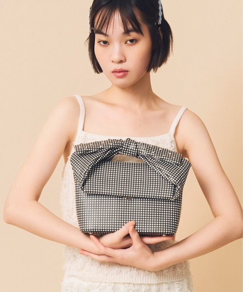Casselini(キャセリーニ)の「Casselini(キャセリーニ)ラインストーン×BOWバッグ(ハンドバッグ・レディース・ピンク/ブラック・FREE)」の3枚目の写真