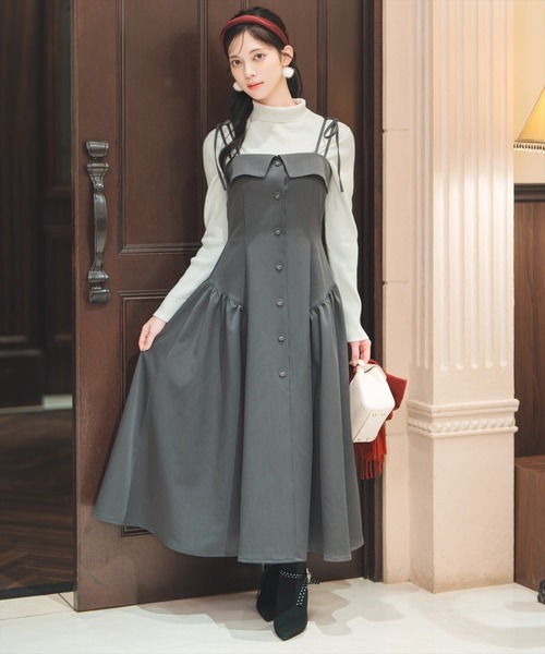 WILLSELECTION（ウィルセレクション）の「ギャザー切替ストラップキャミワンピース（ワンピース・レディース・ブラック/ブラウン系その他/ピンク/チャコールグレー・FREE）」の5枚目の写真