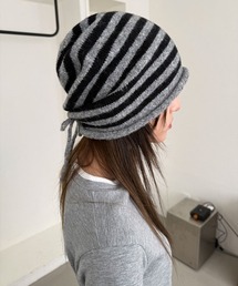 4INT.（フォイント）の「【ウール混紡 / サイズ調節可能】ボーダー 配色 シャーリング ニット ビーニー（ニットキャップ/ビーニー）」