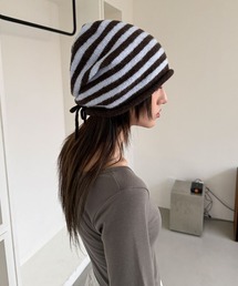 4INT.（フォイント）の「【ウール混紡 / サイズ調節可能】ボーダー 配色 シャーリング ニット ビーニー（ニットキャップ/ビーニー）」