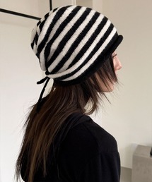 4INT.（フォイント）の「【ウール混紡 / サイズ調節可能】ボーダー 配色 シャーリング ニット ビーニー（ニットキャップ/ビーニー）」