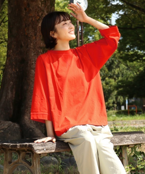 KRIFF MAYER Lady's Collection（クリフメイヤーレディースコレクション）の「【日焼け対策･接触冷感】冷涼UVカット7分袖ゆるT（Tシャツ/カットソー・レディース・ブラック/ナチュラル/カラフル/レッド/ネイビー・LARGE/MEDIUM）」の11枚目の写真