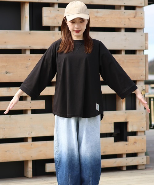 KRIFF MAYER Lady's Collection（クリフメイヤーレディースコレクション）の「【日焼け対策･接触冷感】冷涼UVカット7分袖ゆるT（Tシャツ/カットソー・レディース・ブラック/ナチュラル/カラフル/レッド/ネイビー・LARGE/MEDIUM）」の13枚目の写真