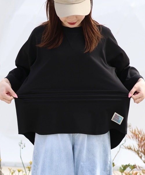 KRIFF MAYER Lady's Collection（クリフメイヤーレディースコレクション）の「【日焼け対策･接触冷感】冷涼UVカット7分袖ゆるT（Tシャツ/カットソー・レディース・ブラック/ナチュラル/カラフル/レッド/ネイビー・LARGE/MEDIUM）」の6枚目の写真