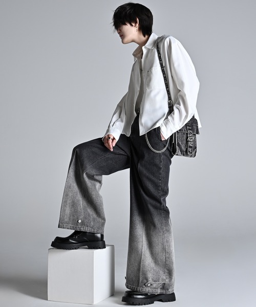 ADRER /クロップド・レギュラーカラー・シルエット・シャツ　ブラックMサイズ Cropped Regular Collar Silhouette Shirt / クロップド・レギュラー
