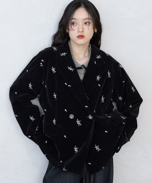 RAGEBLUE（レイジブルー）の「フラワー刺繍/ベロアテーラードジャケット（テーラードジャケット・レディース・ブラック/ブラウン・FREE）」の5枚目の写真