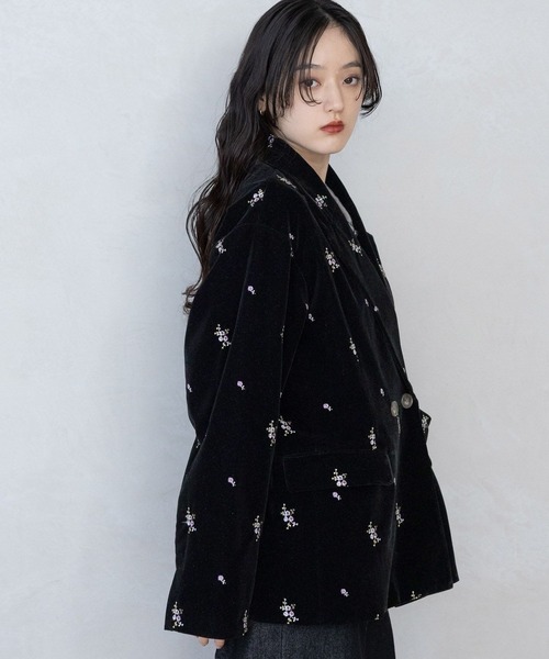 RAGEBLUE（レイジブルー）の「フラワー刺繍/ベロアテーラードジャケット（テーラードジャケット・レディース・ブラック/ブラウン・FREE）」の7枚目の写真