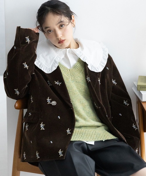 RAGEBLUE（レイジブルー）の「フラワー刺繍/ベロアテーラードジャケット（テーラードジャケット・レディース・ブラック/ブラウン・FREE）」の10枚目の写真