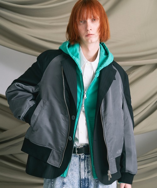 【本日限定特価】メゾンスペシャル MA-1 レイヤード テーラードジャケット 黒 UNISEX》MA-1 Layering Relax-Over 2B Tailored Jacket/MA-1レイヤ