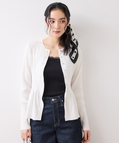 美得】ペプラムニットカーディガン/イージーケア（カーディガン/ボレロ