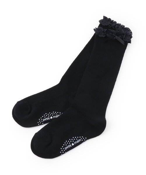 petit main（プティマイン）の「リボンつきハイソックス（ソックス/靴下・キッズ・オフホワイト/ネイビー・M/S/L）」の2枚目の写真