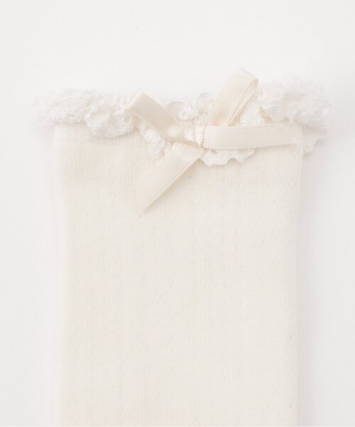 petit main（プティマイン）の「リボンつきハイソックス（ソックス/靴下・キッズ・オフホワイト/ネイビー・M/S/L）」の6枚目の写真