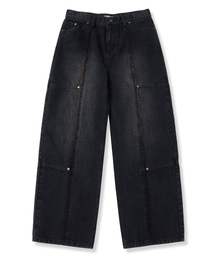 RAW EDGE LINE DENIM PANTS - BLACK