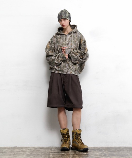 soerte(ソエルテ)の「Heavy Weight Double Zip-Up Hoodie (All-over pattern) /ヘビーウェイトダブルジップフーディー【短丈】(パーカー・メンズ・リアルツリーカモ/レオパード/ブラウン系カモフラージュ/ホワイト×ブラウン・2/1/3)」の8枚目の写真