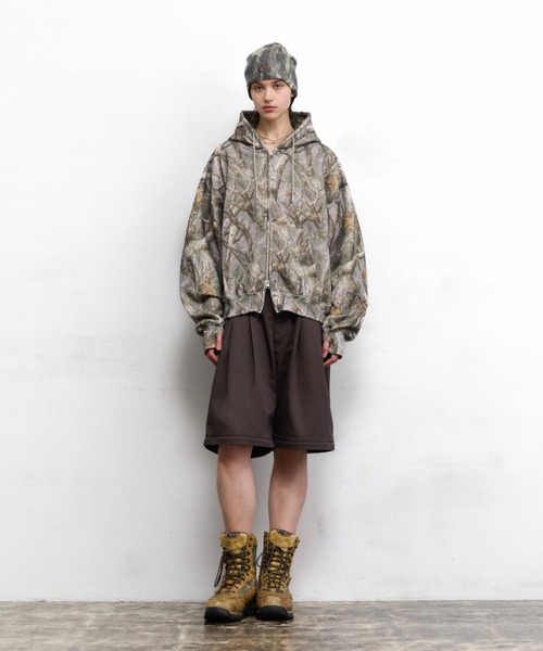 soerte(ソエルテ)の「Heavy Weight Double Zip-Up Hoodie (All-over pattern) /ヘビーウェイトダブルジップフーディー【短丈】(パーカー・メンズ・リアルツリーカモ/レオパード/ブラウン系カモフラージュ/ホワイト×ブラウン・2/1/3)」の7枚目の写真