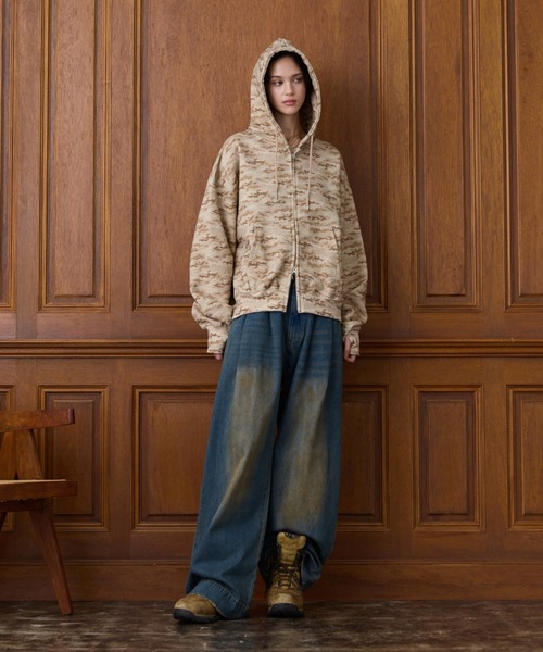 soerte(ソエルテ)の「Heavy Weight Double Zip-Up Hoodie (All-over pattern) /ヘビーウェイトダブルジップフーディー【短丈】(パーカー・メンズ・リアルツリーカモ/レオパード/ブラウン系カモフラージュ/ホワイト×ブラウン・2/1/3)」の14枚目の写真