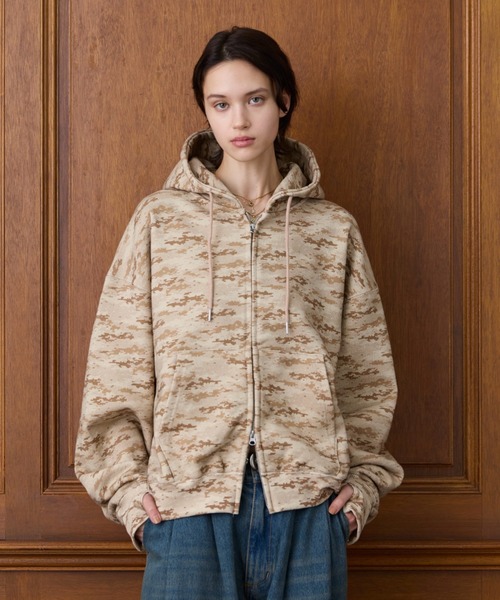 soerte(ソエルテ)の「Heavy Weight Double Zip-Up Hoodie (All-over pattern) /ヘビーウェイトダブルジップフーディー【短丈】(パーカー・メンズ・リアルツリーカモ/レオパード/ブラウン系カモフラージュ/ホワイト×ブラウン・2/1/3)」の13枚目の写真