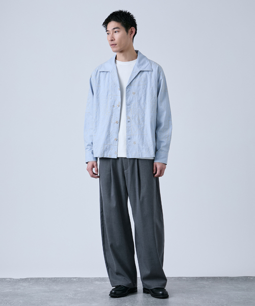 B.C STOCK（ベーセーストック）の「【Deux Allures/ドゥ アリュール】エンブロイダリー オープンカラーシャツ（シャツ/ブラウス・メンズ・ブルー/ブラック・FREE）」の11枚目の写真