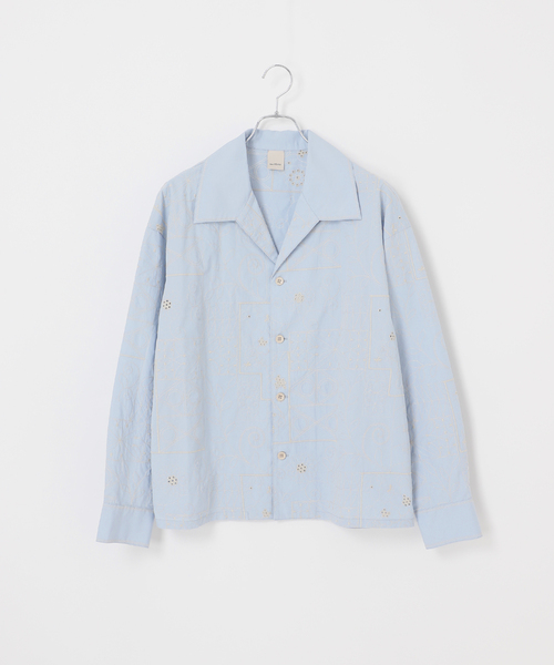 B.C STOCK（ベーセーストック）の「【Deux Allures/ドゥ アリュール】エンブロイダリー オープンカラーシャツ（シャツ/ブラウス・メンズ・ブルー/ブラック・FREE）」の5枚目の写真