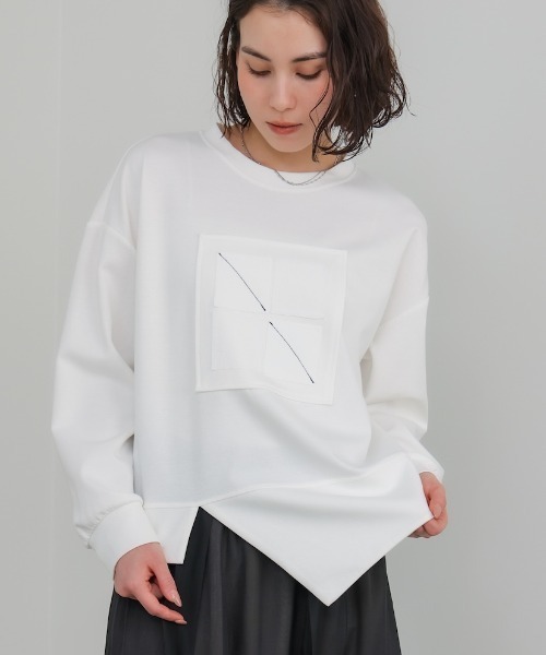 Bou Jeloud（ブージュルード）の「スクエアアートプルオーバー（Tシャツ/カットソー・レディース・チャコールグレー/オフホワイト・FREE）」の2枚目の写真