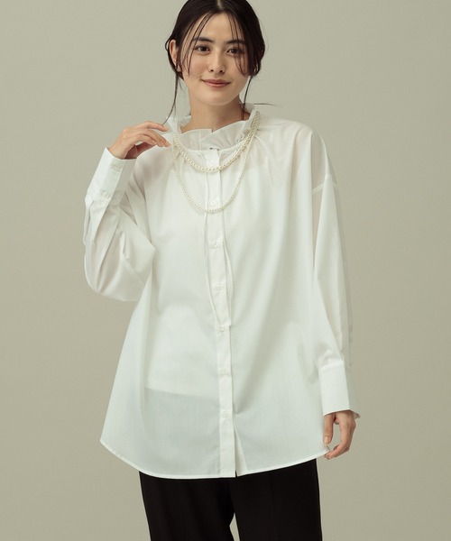 LAKOLE（ラコレ）の「フリルネックブラウス / 642697（その他トップス・レディース・ホワイト/その他1/サックスブルー・FREE）」の2枚目の写真