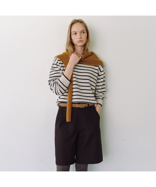 URAGO(ユラーゴ)の「Merino wool stripe knit(ニット/セーター・レディース・ネイビー/ベージュ/ライトグレー・FREE)」の3枚目の写真