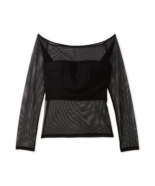 LILY BROWN(リリーブラウン)の「シアーファンデノンワイヤー/オフショルダートップス(Tシャツ/カットソー・レディース・ホワイト/ブラック・4/3/2/1)」の2枚目の写真
