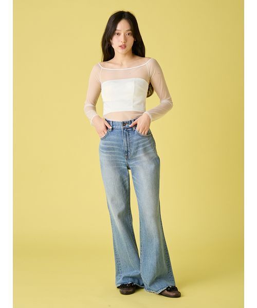 LILY BROWN(リリーブラウン)の「シアーファンデノンワイヤー/オフショルダートップス(Tシャツ/カットソー・レディース・ホワイト/ブラック・4/3/2/1)」の11枚目の写真