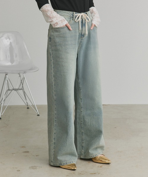 ad thie(アドティエ)の「ヴィンテージ ワイド デニムパンツ(デニムパンツ・レディース・ブラック/ブルー/ライトブルー・LL/LARGE/MEDIUM)」の1枚目の写真