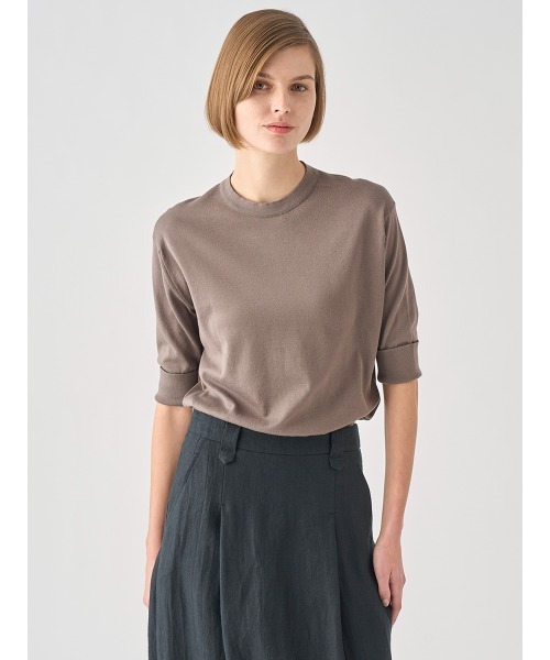 JOHN SMEDLEY(ジョンスメドレー)の「ターンバック5分袖コットンニットプルオーバー(ニット/セーター・レディース・ベージュ系5・M/S)」の2枚目の写真