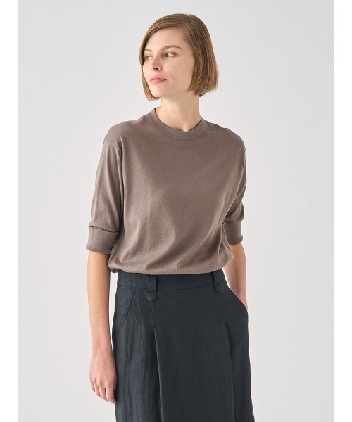 JOHN SMEDLEY(ジョンスメドレー)の「ターンバック5分袖コットンニットプルオーバー(ニット/セーター・レディース・ベージュ系5・M/S)」の3枚目の写真