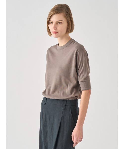 JOHN SMEDLEY(ジョンスメドレー)の「ターンバック5分袖コットンニットプルオーバー(ニット/セーター・レディース・ベージュ系5・M/S)」の4枚目の写真