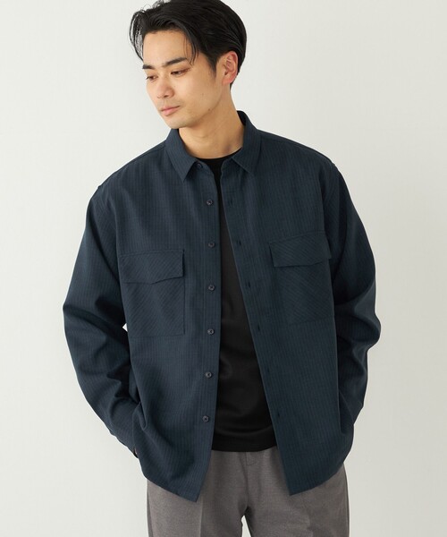 SHIPS Colors(シップス カラーズ)の「SHIPS Colors:〈吸水速乾・洗濯機可能〉ウーリー ボックス シャツ(シャツ/ブラウス・メンズ・グレー/ネイビー/ライトグレー・LARGE/X-LARGE/MEDIUM)」の3枚目の写真