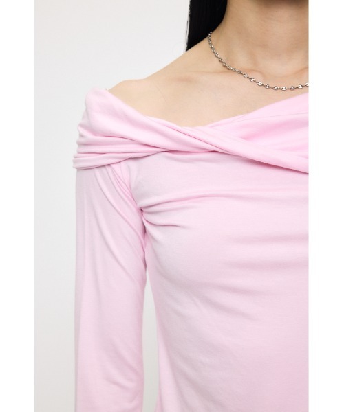 MOUSSY（マウジー）の「ASYMMETRY TWIST NECK トップス（Tシャツ/カットソー・レディース・ブラック/杢グレー/ライトピンク・FREE）」の14枚目の写真