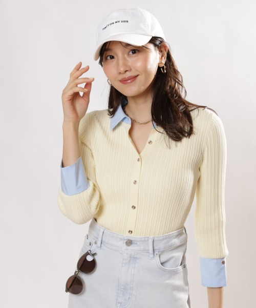 JUSGLITTY 7分袖シャツカラーニット JUSGLITTY（ジャスグリッティー）の「7分袖シャツカラーニット