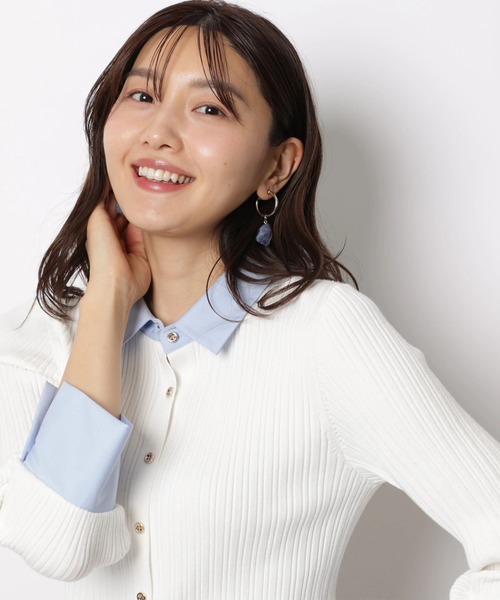 JUSGLITTY(ジャスグリッティー)の「7分袖シャツカラーニット(ニット/セーター・レディース・グレイッシュベージュ/ミント/ネイビー/ホワイト・2)」の8枚目の写真