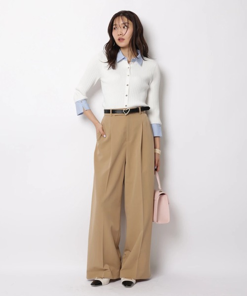 JUSGLITTY(ジャスグリッティー)の「7分袖シャツカラーニット(ニット/セーター・レディース・グレイッシュベージュ/ミント/ネイビー/ホワイト・2)」の9枚目の写真